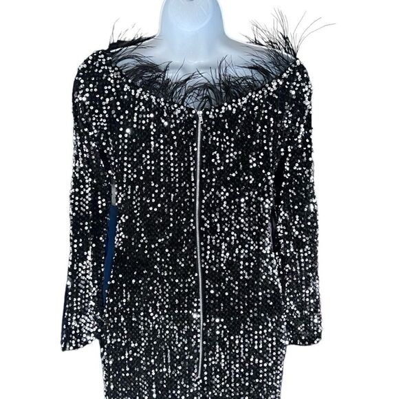 NEW FASHION Bodycon Sexy Dresses Women Off Shoulder Feather Long Dress Size XL - Picture 3 of 9